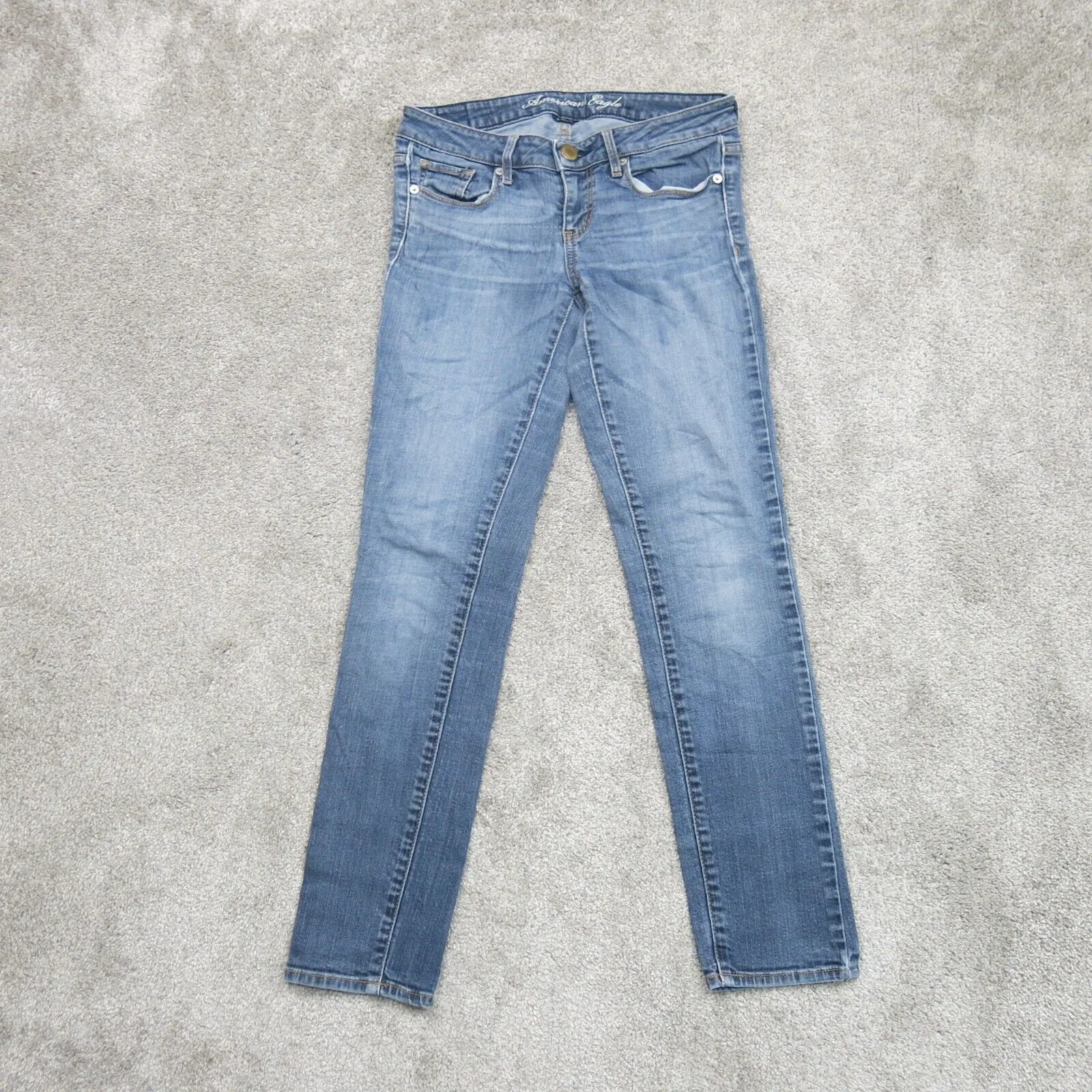 American Eagle Women Denim Jeans Skinny Leg Stretch Low Rise Pockets Blue Size 4