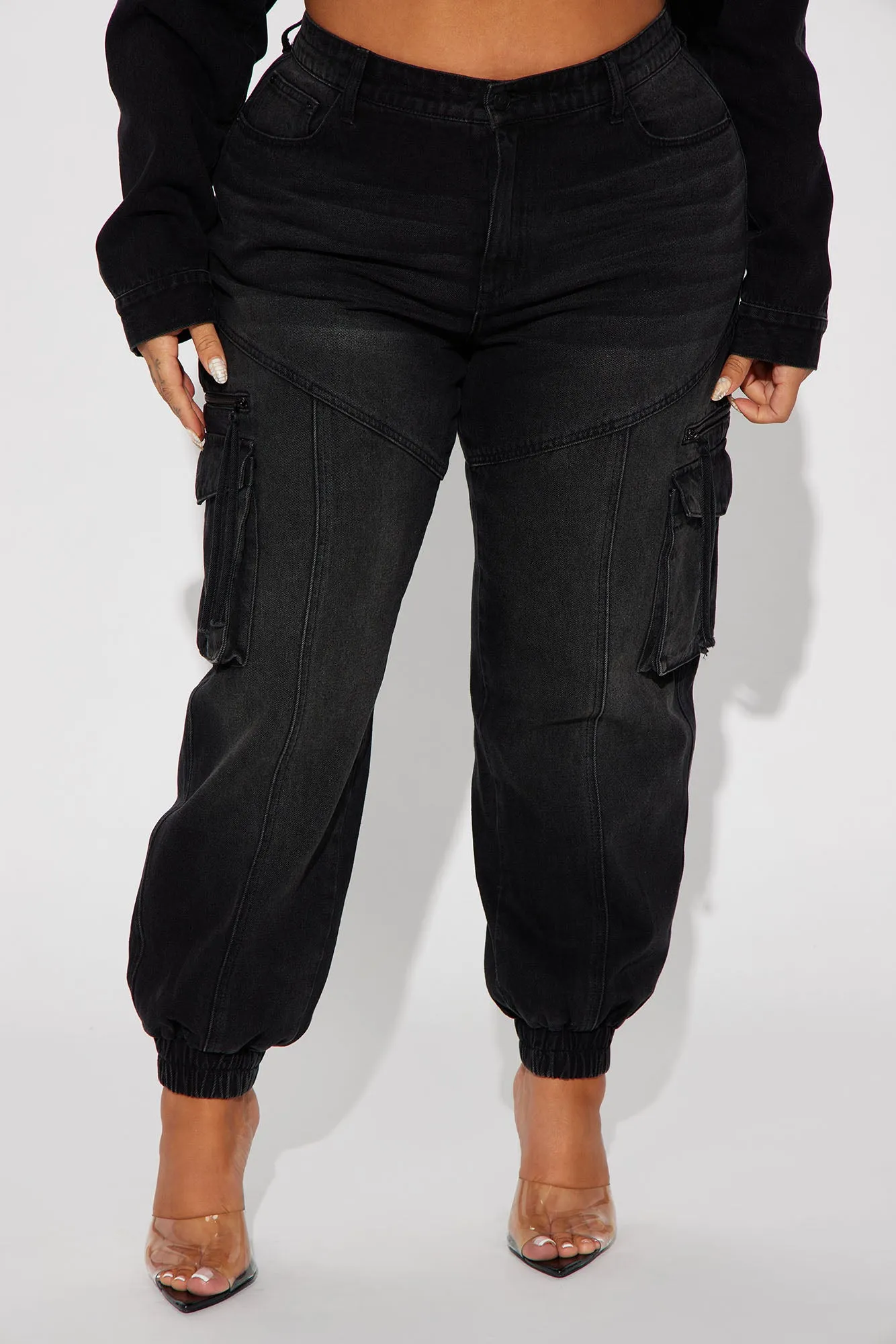 Angel In Disguise Cargo Denim Joggers - Black Wash