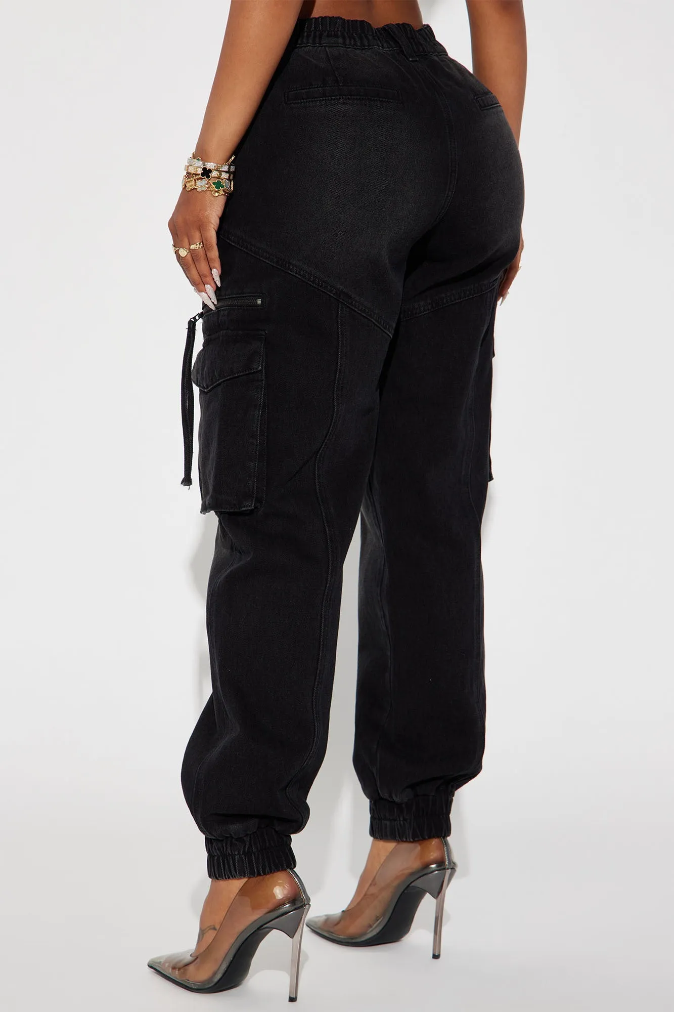 Angel In Disguise Cargo Denim Joggers - Black Wash