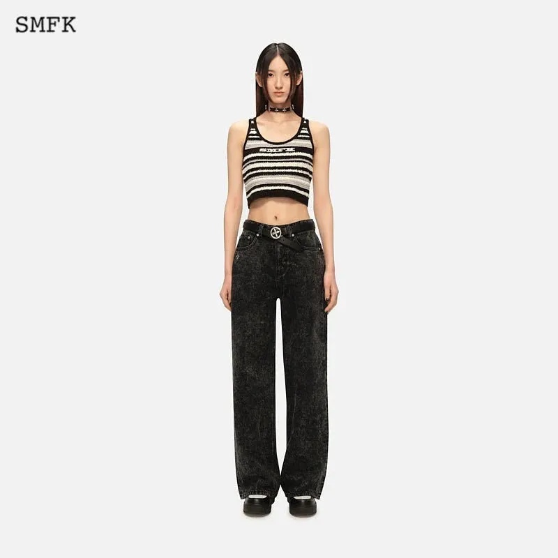 Black Snowflake Vintage Wide Leg Jeans Black