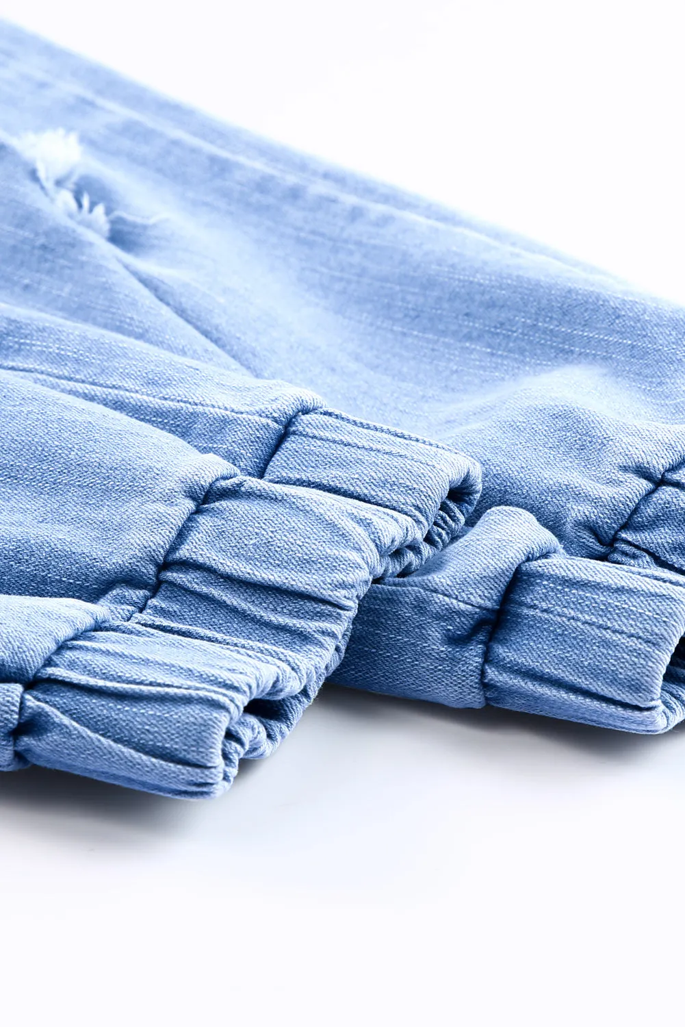 Blue Pocketed Distressed Denim Joggers