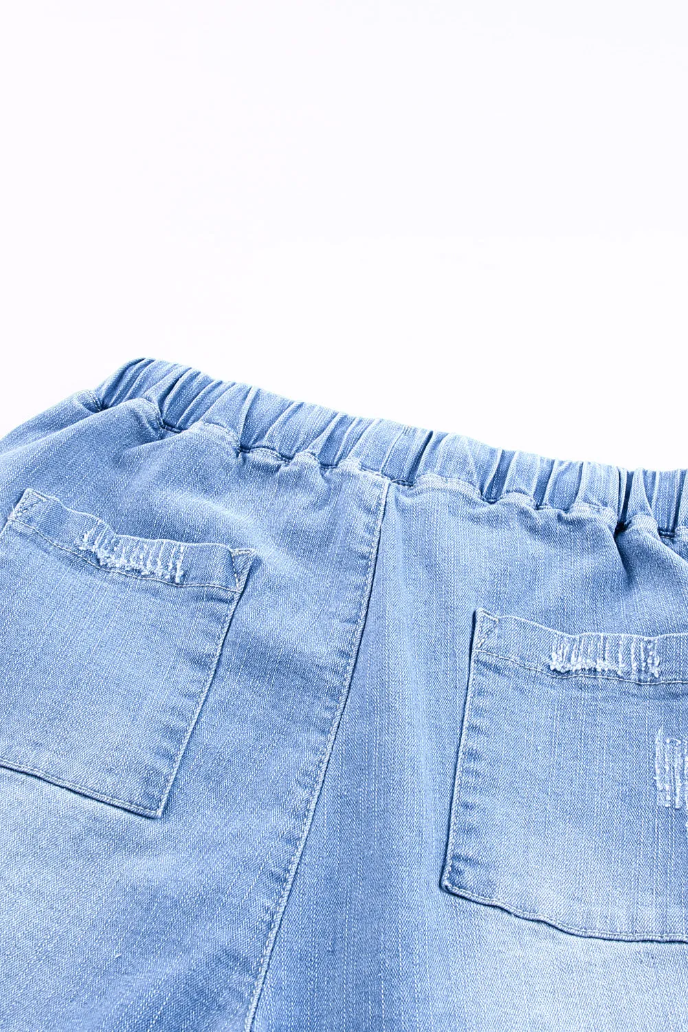 Blue Pocketed Distressed Denim Joggers