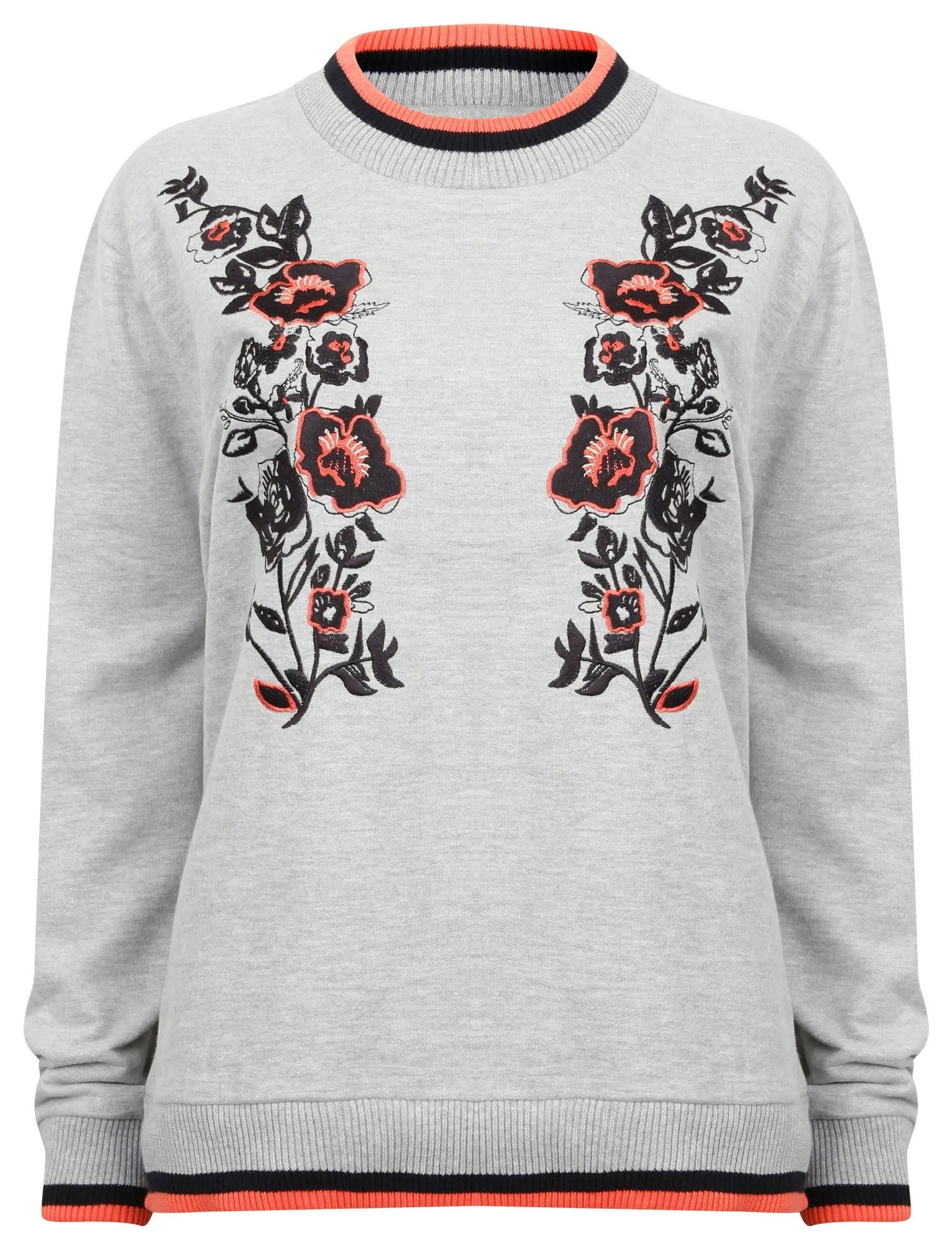 Bluebell Floral Rose Embroidered Sweatshirt in Light Grey Marl - Amara Reya