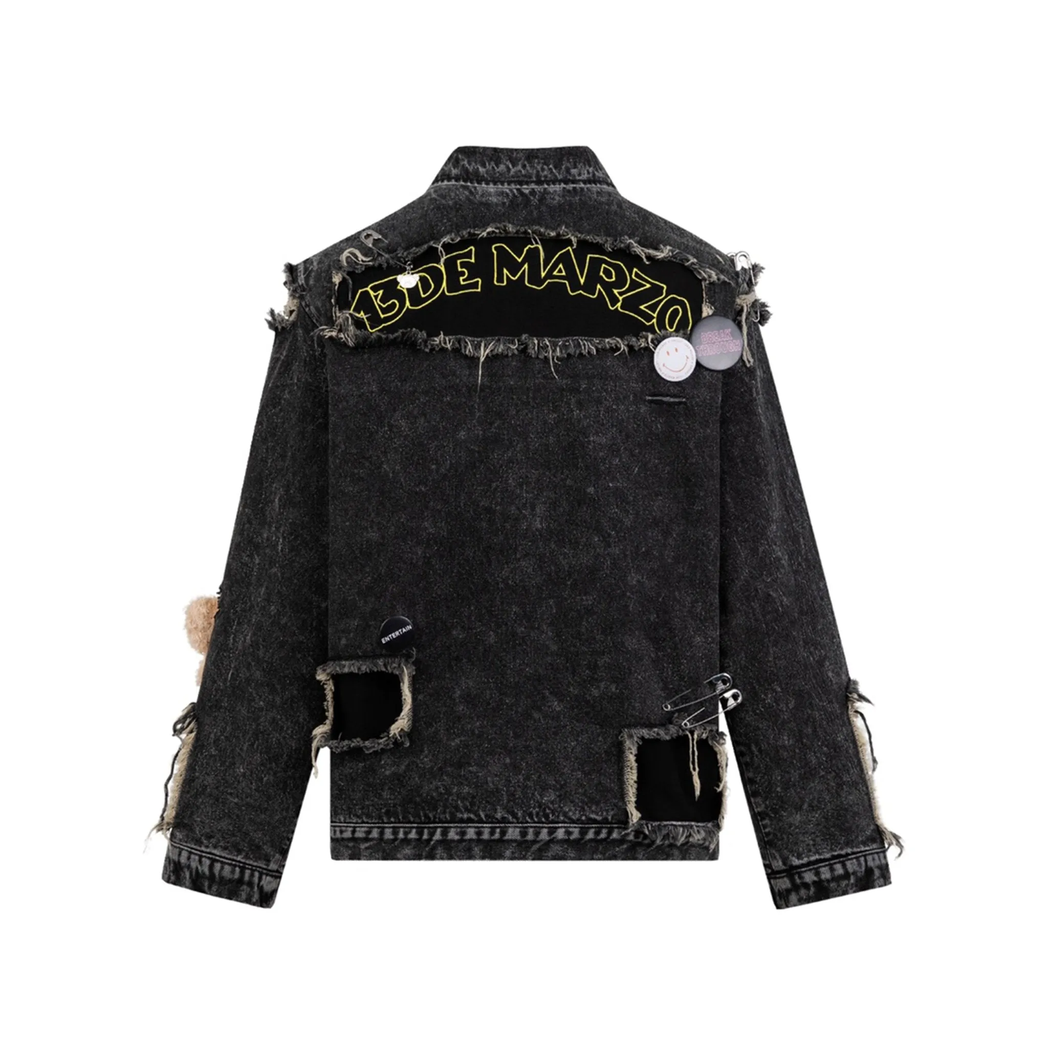 Broken Pin Pocket Denim Jacket in Black