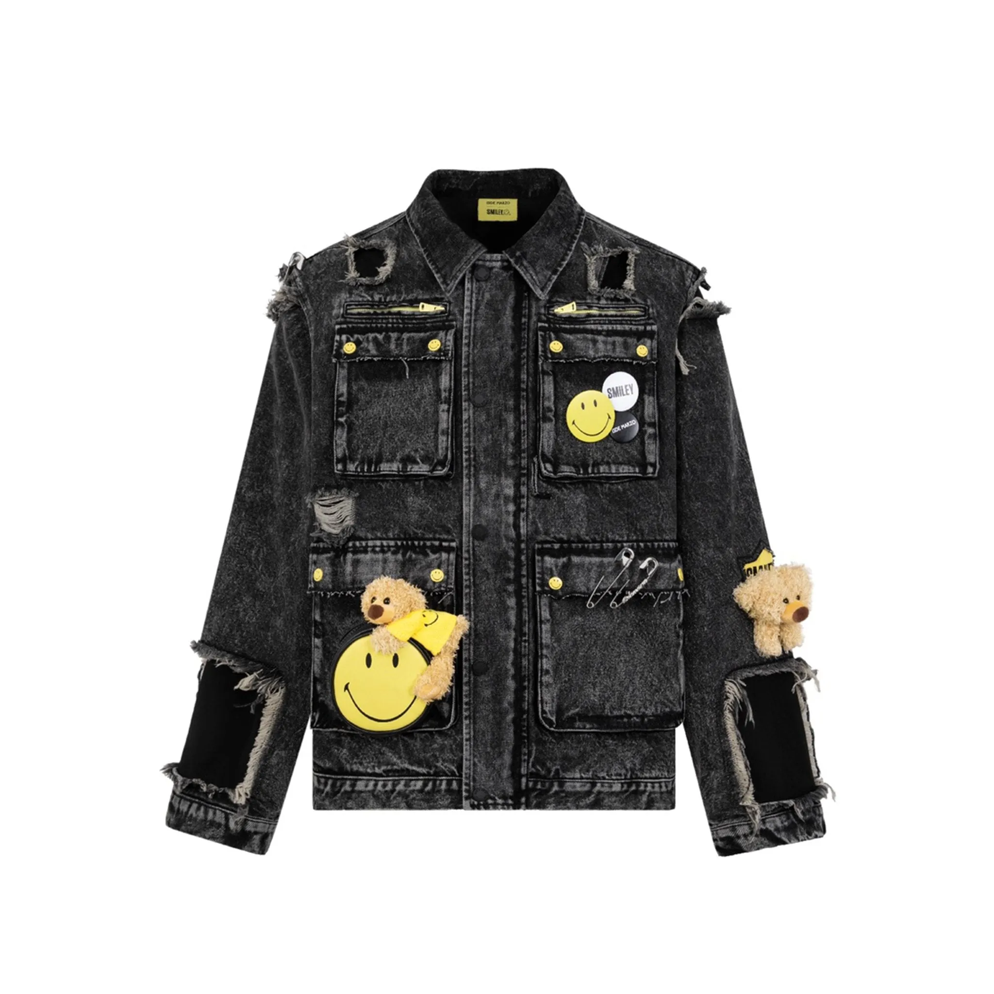 Broken Pin Pocket Denim Jacket in Black