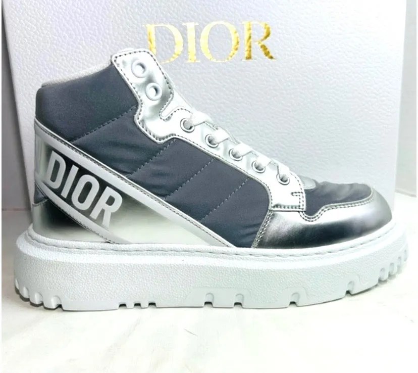 CHRISTIAN DIOR METALLIC HIGH-TOP D-PLAYER SNEAKERS