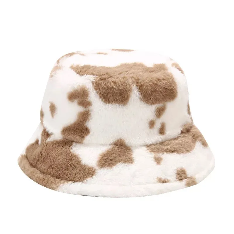 Cow Print Plush Bucket Hats.