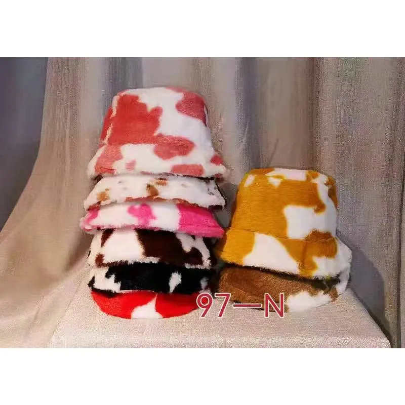 Cow Print Plush Bucket Hats.