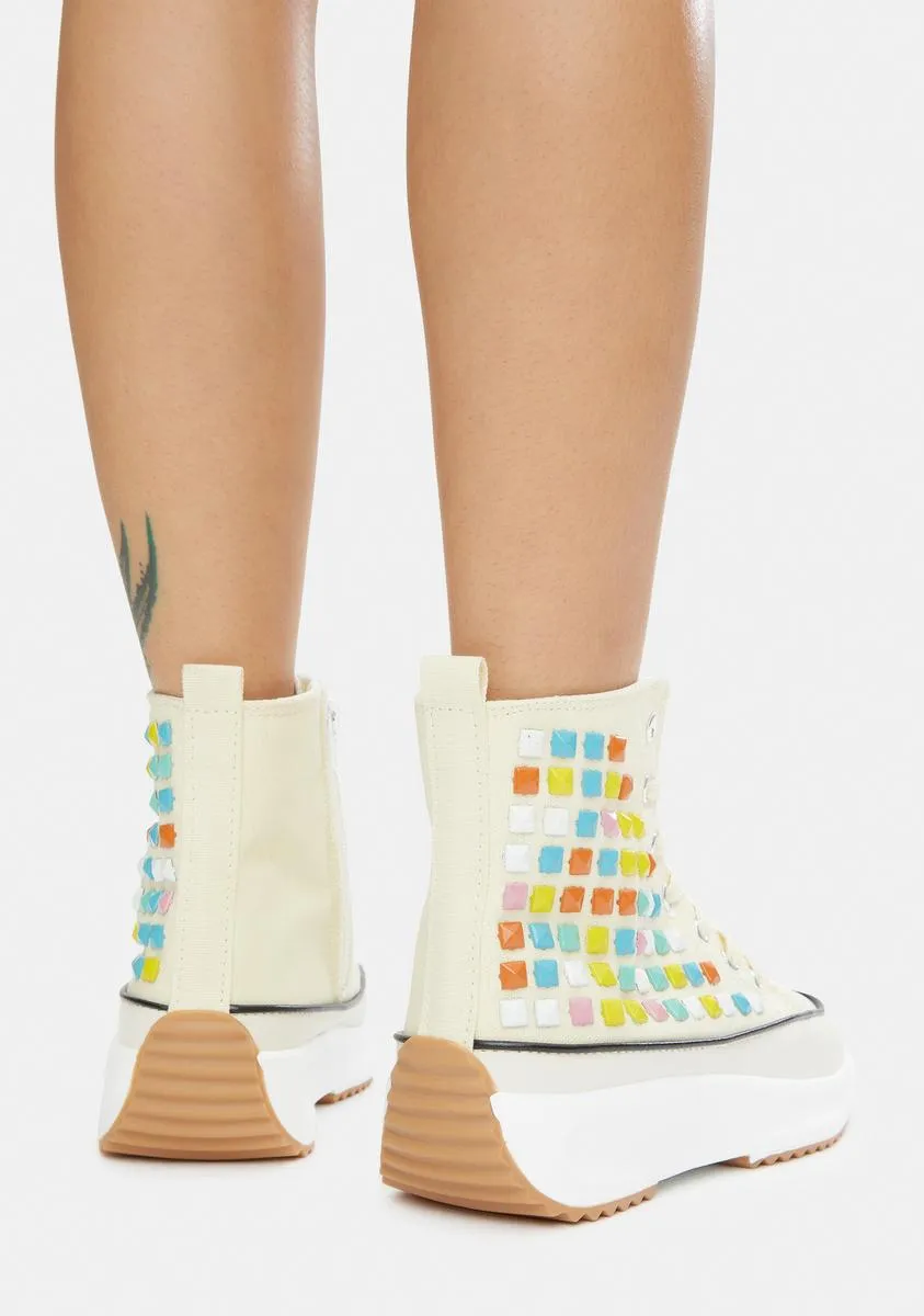 Cream Good Lookin' Studded Hi Top Sneakers