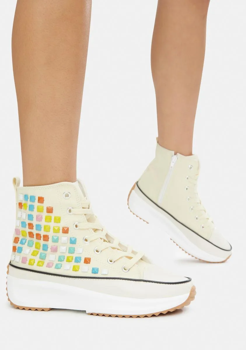 Cream Good Lookin' Studded Hi Top Sneakers