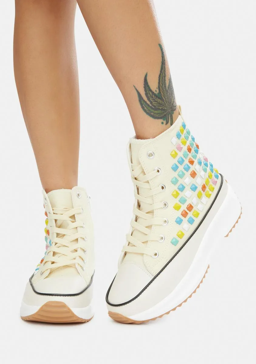 Cream Good Lookin' Studded Hi Top Sneakers