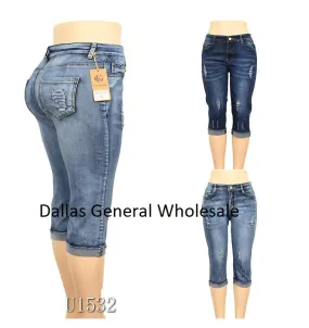 Cute Distress Denim Capri Jeans Wholesale