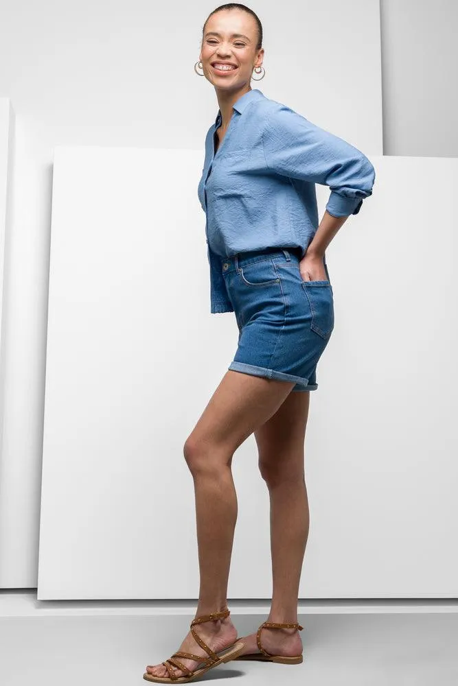 Denim Shorts With Turn Up Blue