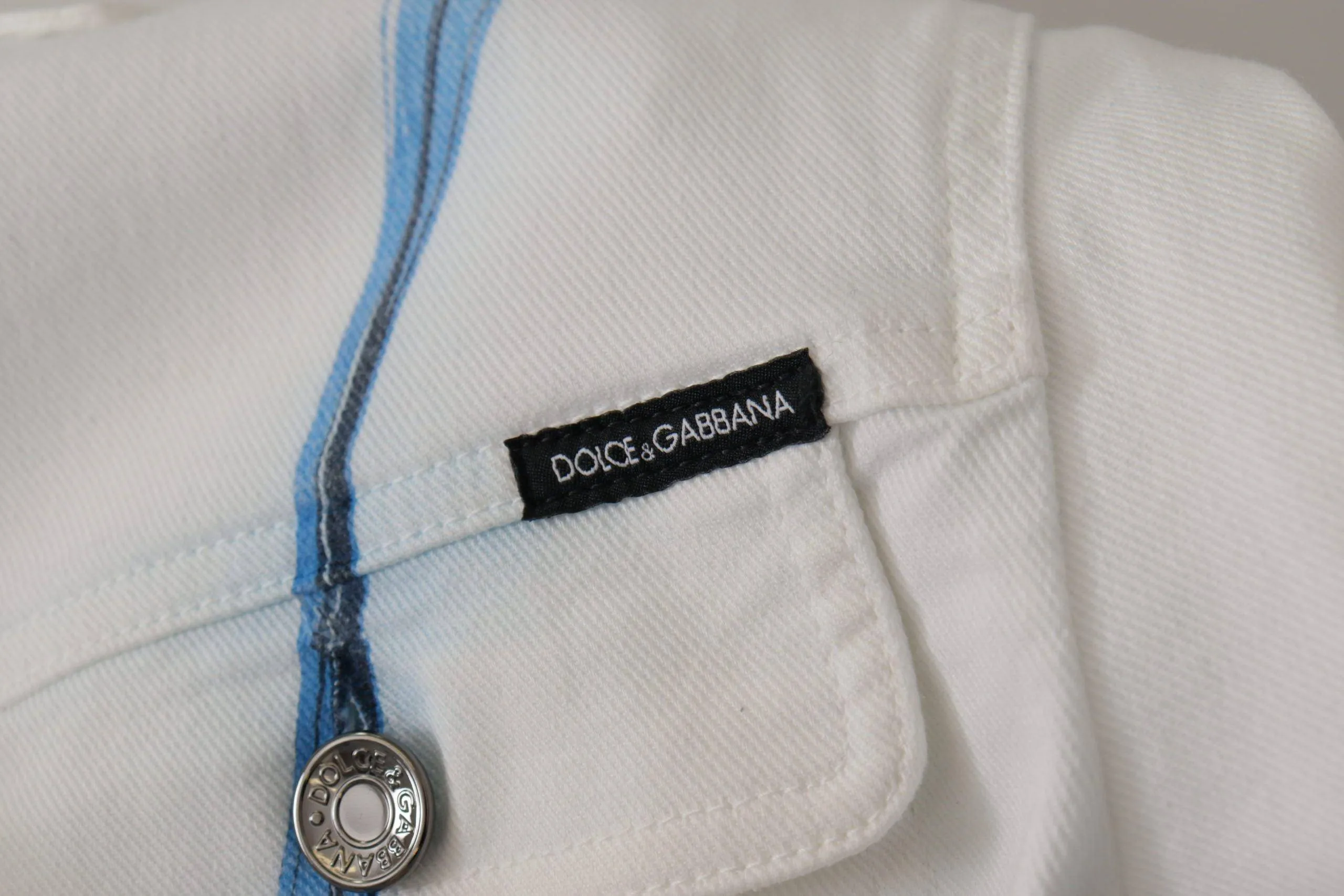 Dolce & Gabbana White Cotton Logo Embroidery Denim Jacket