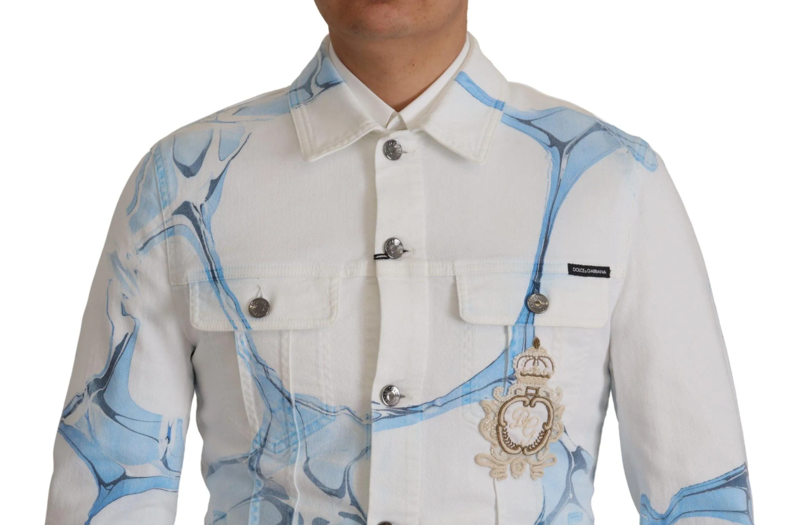 Dolce & Gabbana White Cotton Logo Embroidery Denim Jacket