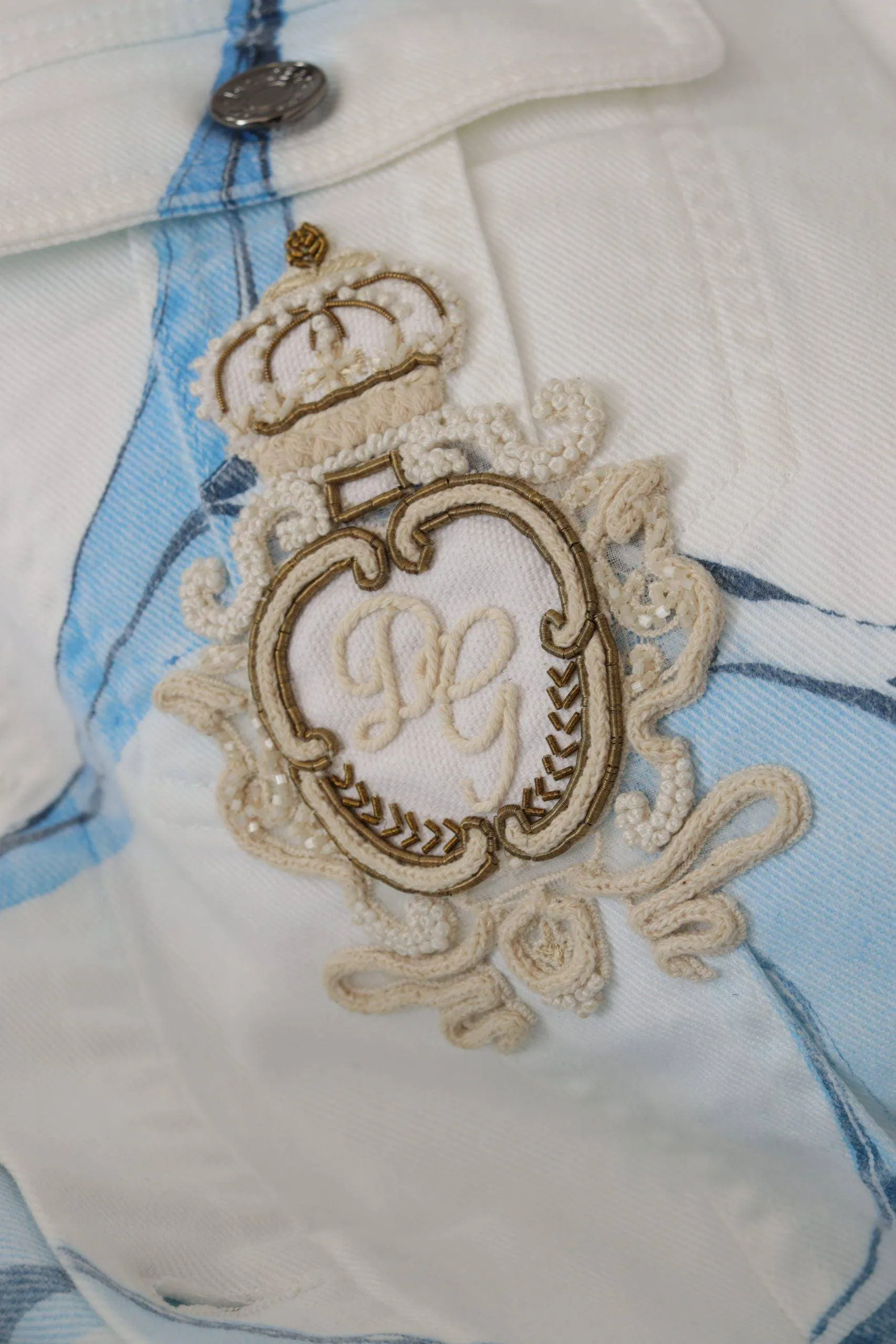 Dolce & Gabbana White Cotton Logo Embroidery Denim Jacket