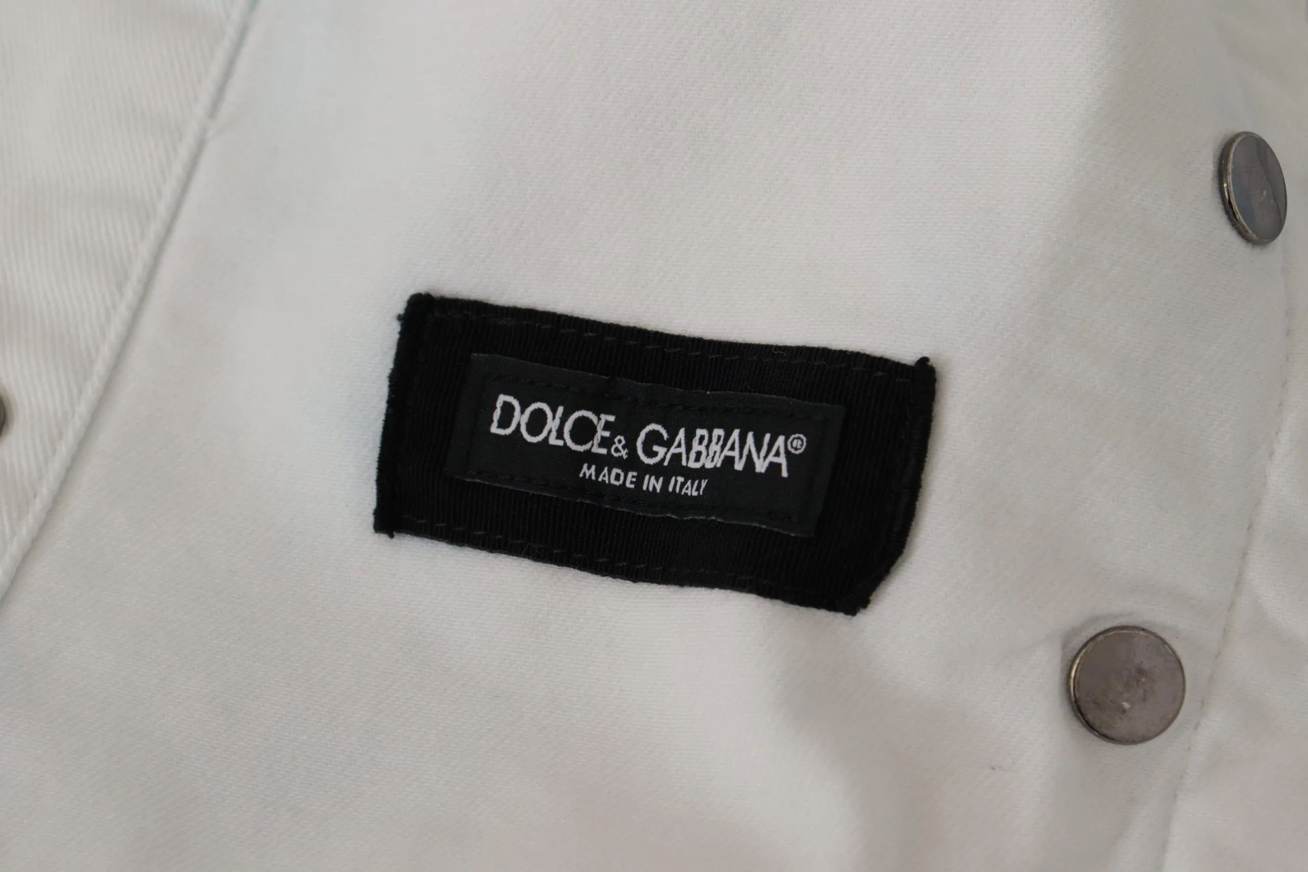 Dolce & Gabbana White Cotton Logo Embroidery Denim Jacket