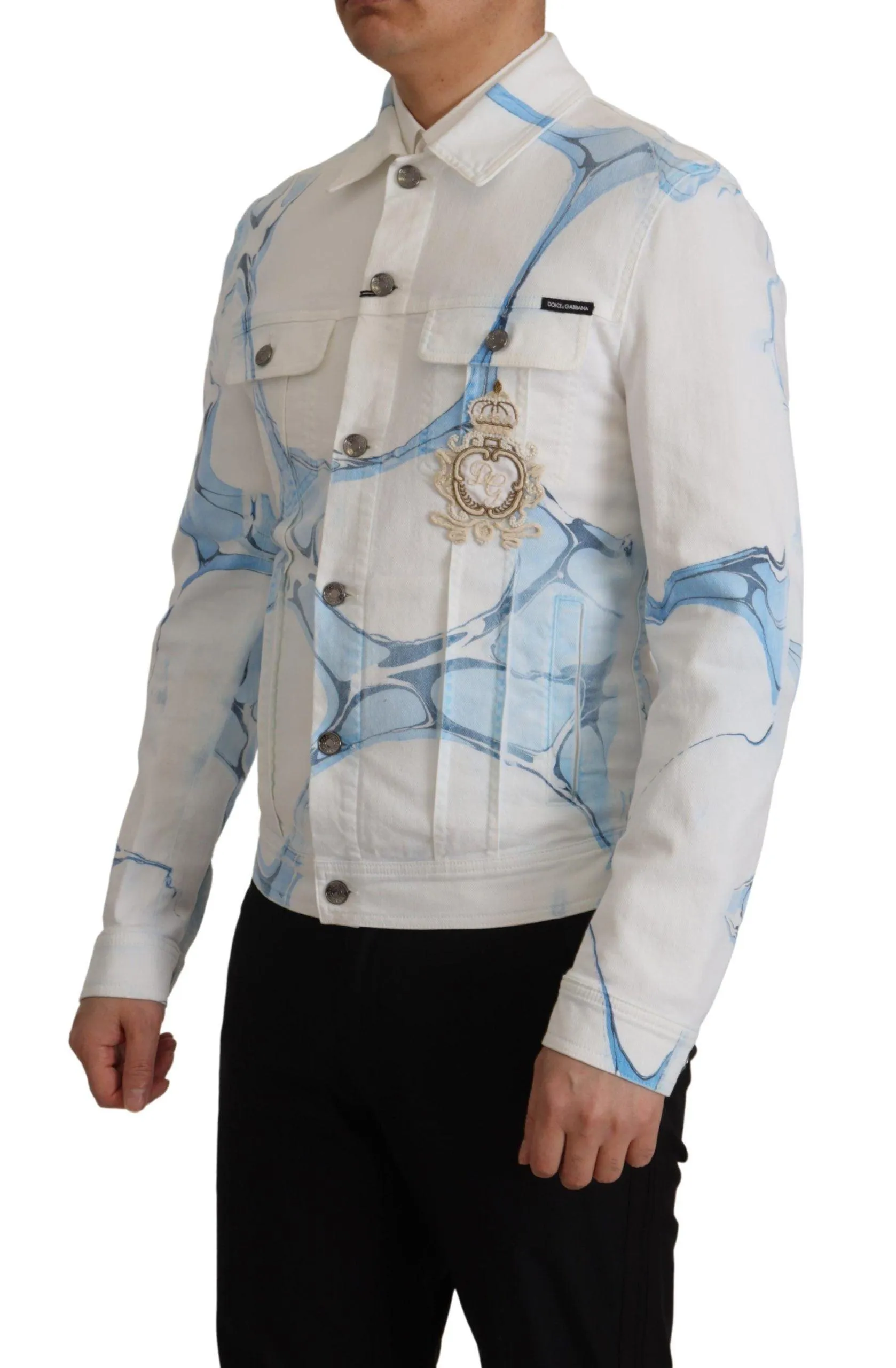 Dolce & Gabbana White Cotton Logo Embroidery Denim Jacket