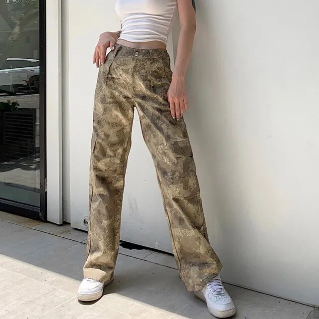 FashionSierra - Women High Waist Cargo Pants Harajuku Hip Pop Y2k Trousers Ripped Camo Pants Long Harem Pants Loose Sweatpants Joggers