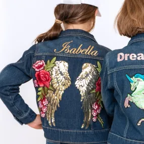 Gold Wings and Roses Denim Jacket