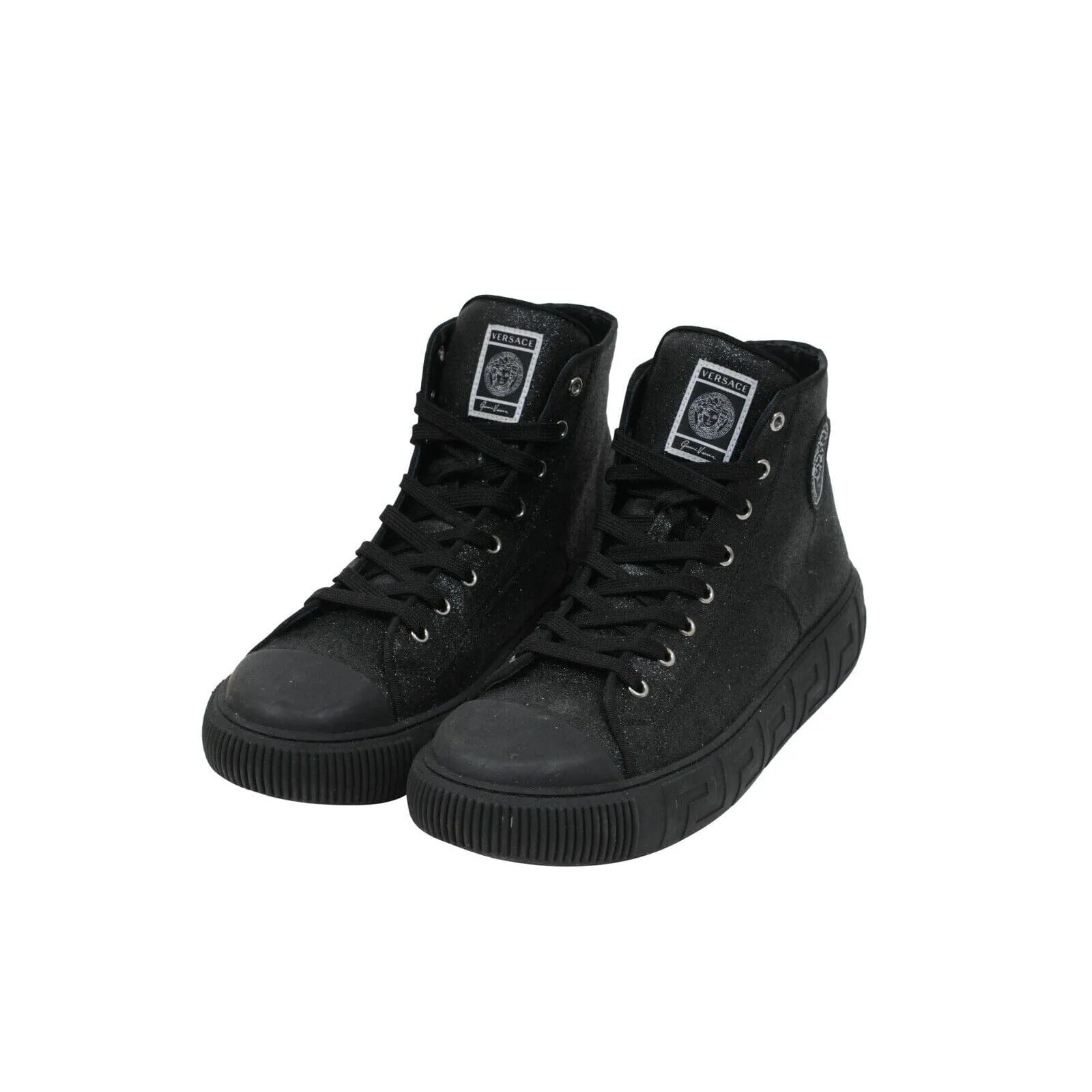 Greca High Top Sneakers Black Glitter Logo Trainers