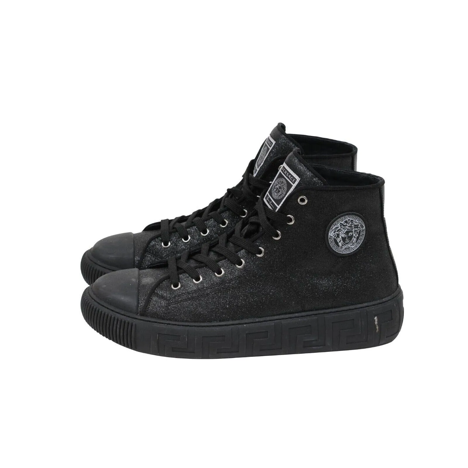 Greca High Top Sneakers Black Glitter Logo Trainers