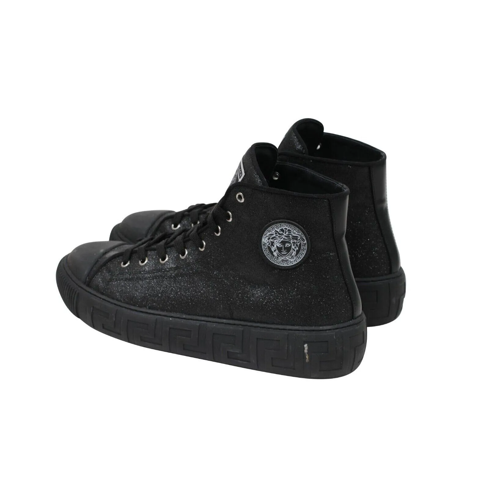 Greca High Top Sneakers Black Glitter Logo Trainers