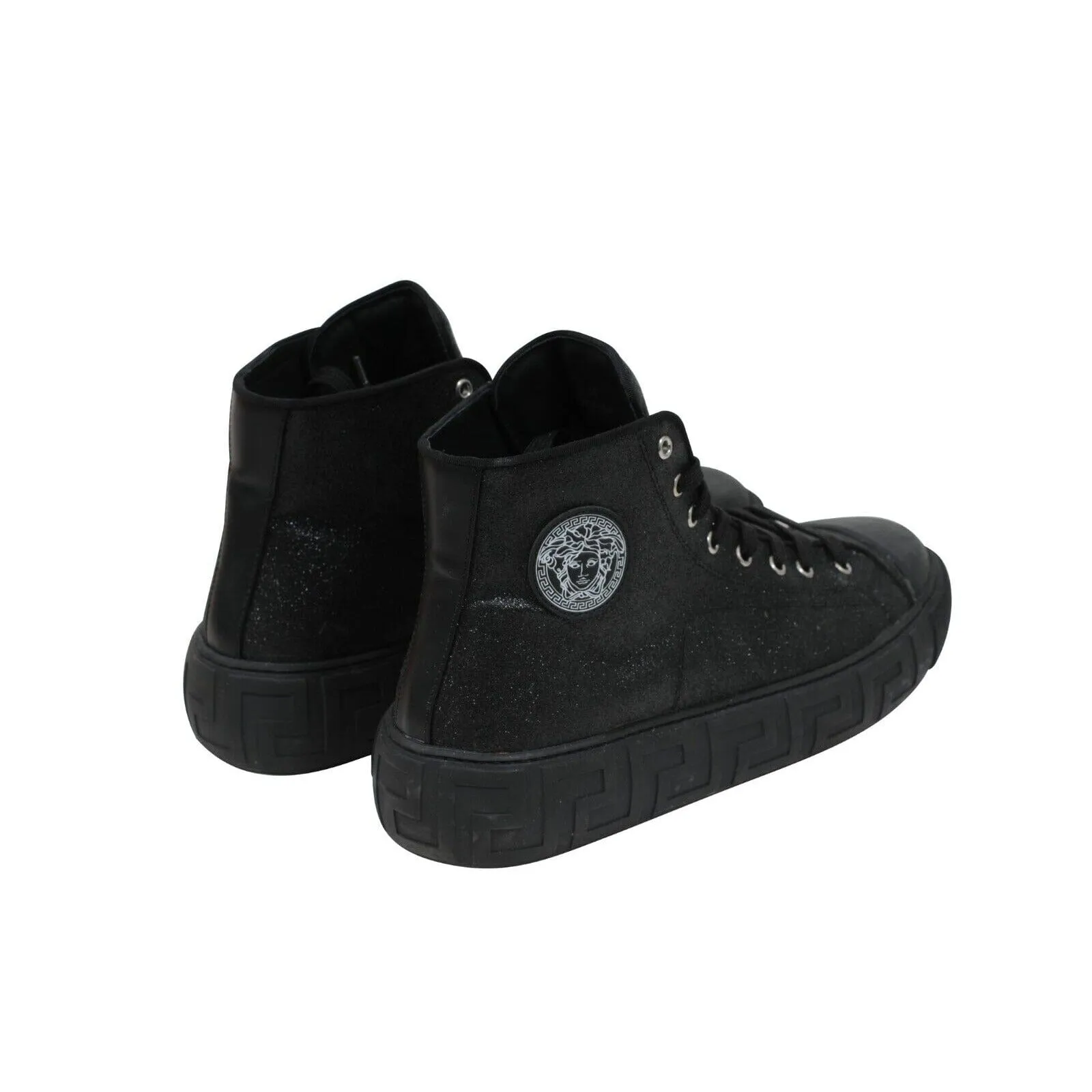 Greca High Top Sneakers Black Glitter Logo Trainers