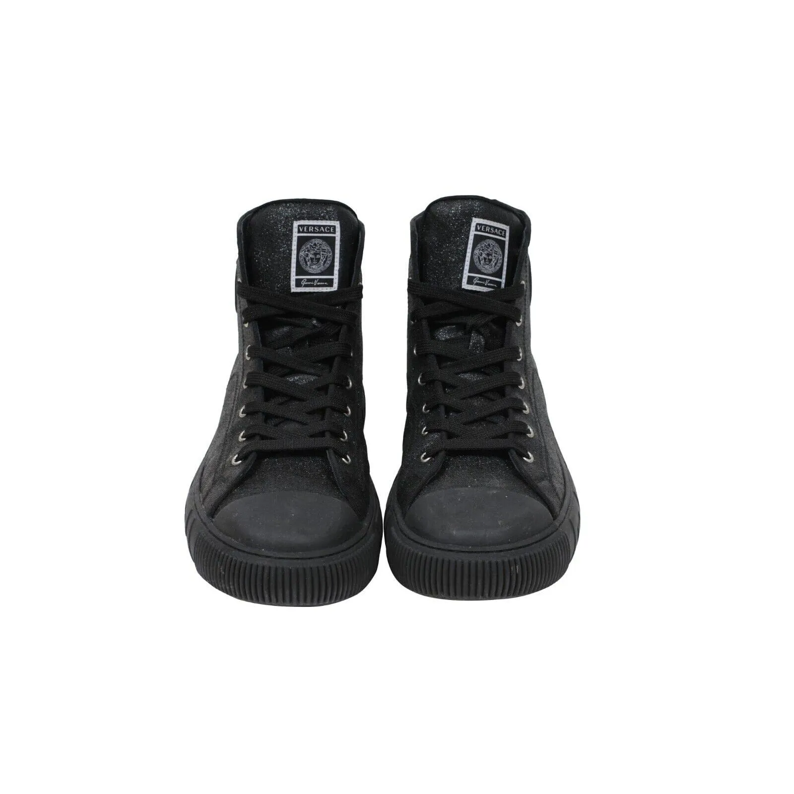 Greca High Top Sneakers Black Glitter Logo Trainers