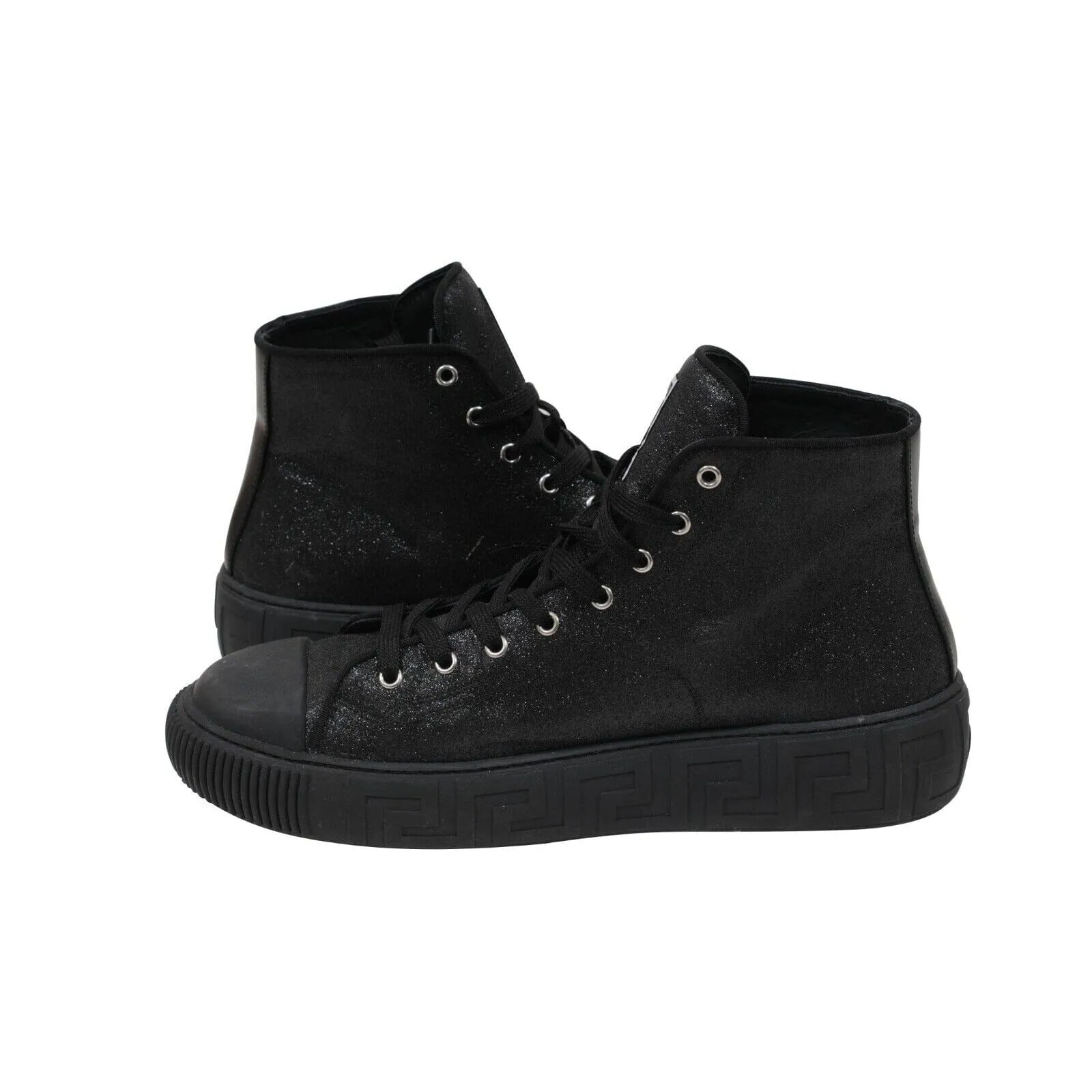 Greca High Top Sneakers Black Glitter Logo Trainers