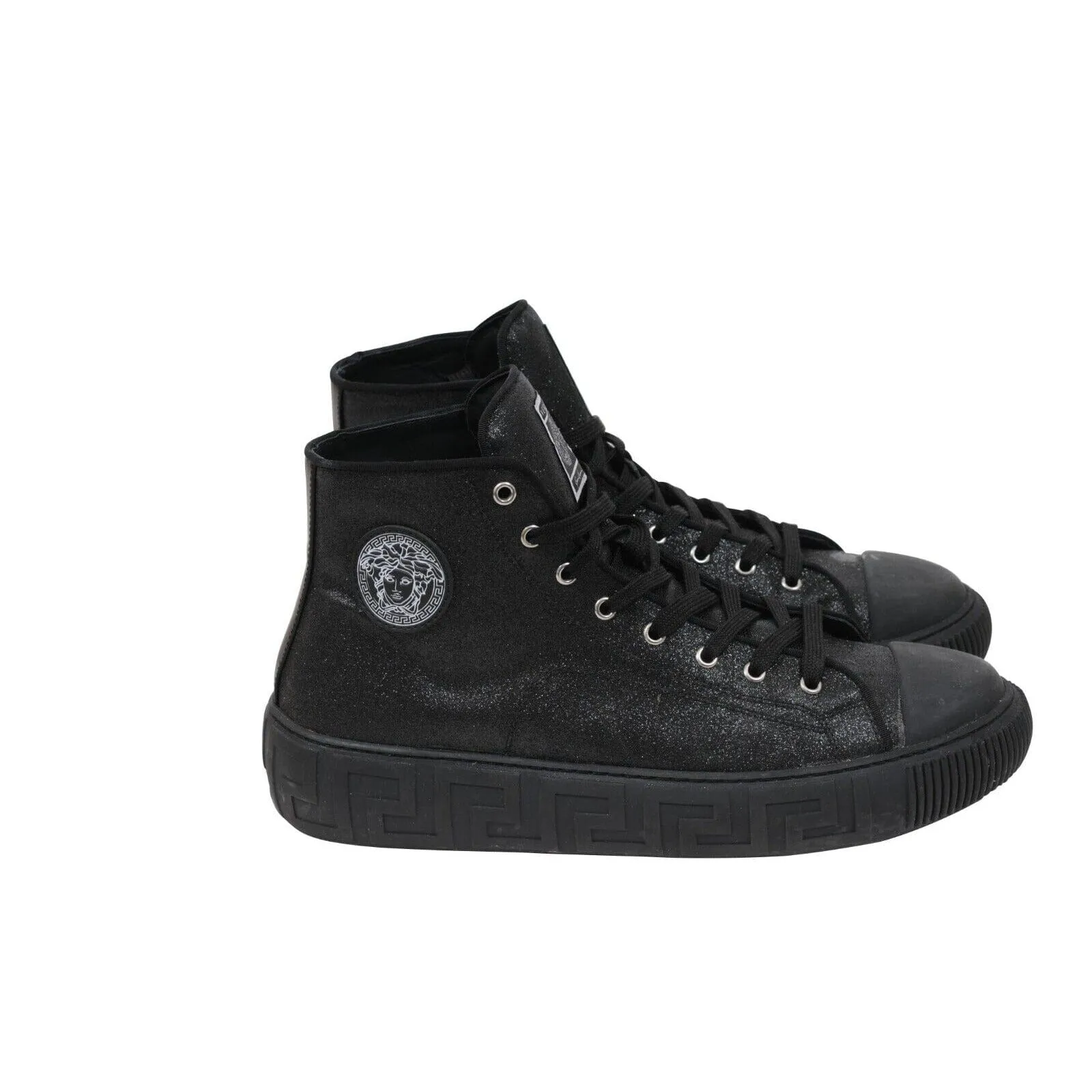 Greca High Top Sneakers Black Glitter Logo Trainers