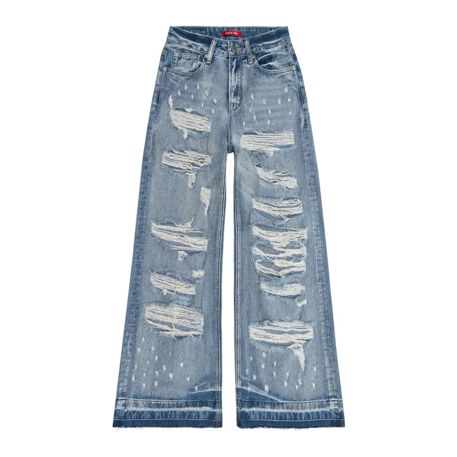 High Rise Wide Leg Heavy Ripoff Jeans - Aspen Blue