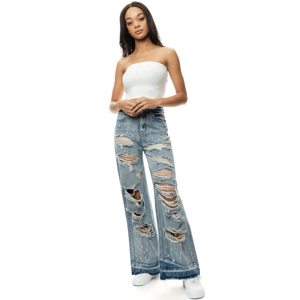 High Rise Wide Leg Heavy Ripoff Jeans - Aspen Blue