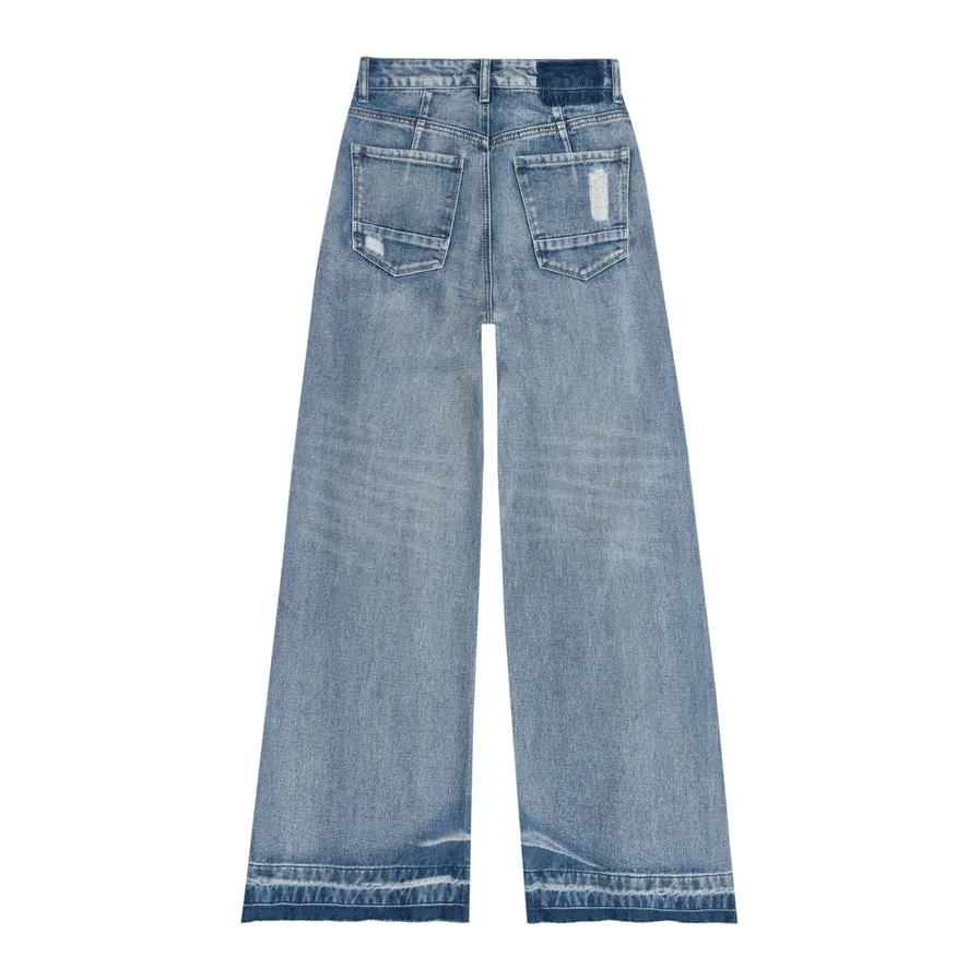 High Rise Wide Leg Heavy Ripoff Jeans - Aspen Blue