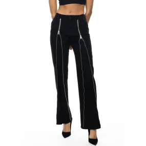 High Rise Wide Leg Zipper Detailed Jeans - Deep Black