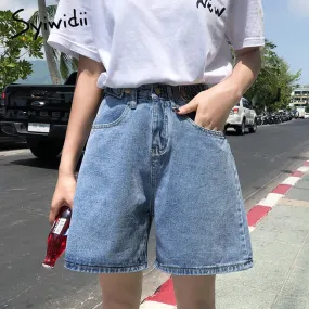 Joskaa Women Denim Shorts Hippie Button Adjust High Waist Short Harajuku Bermuda Wide Legs 2024 New Summer Cotton Jean Shorts