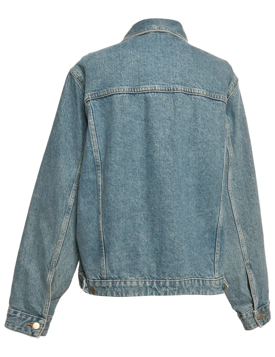 Light Wash Beaded Pearl Denim Jacket - M