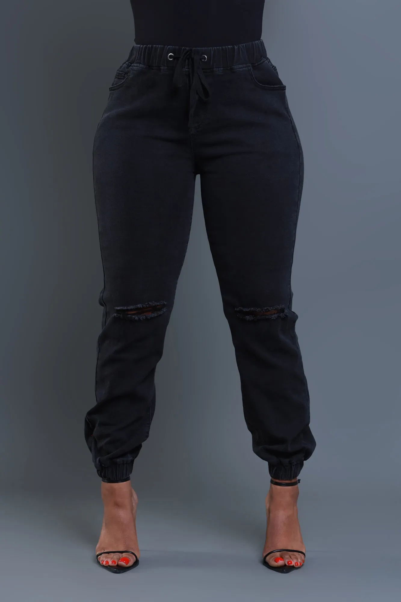 Long Gone Distressed Cargo Joggers - Black