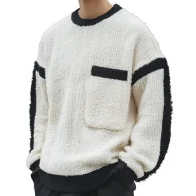 Men's Casual Colorblock Round Neck Patch Pocket Loose Knit Sweater 39108260M