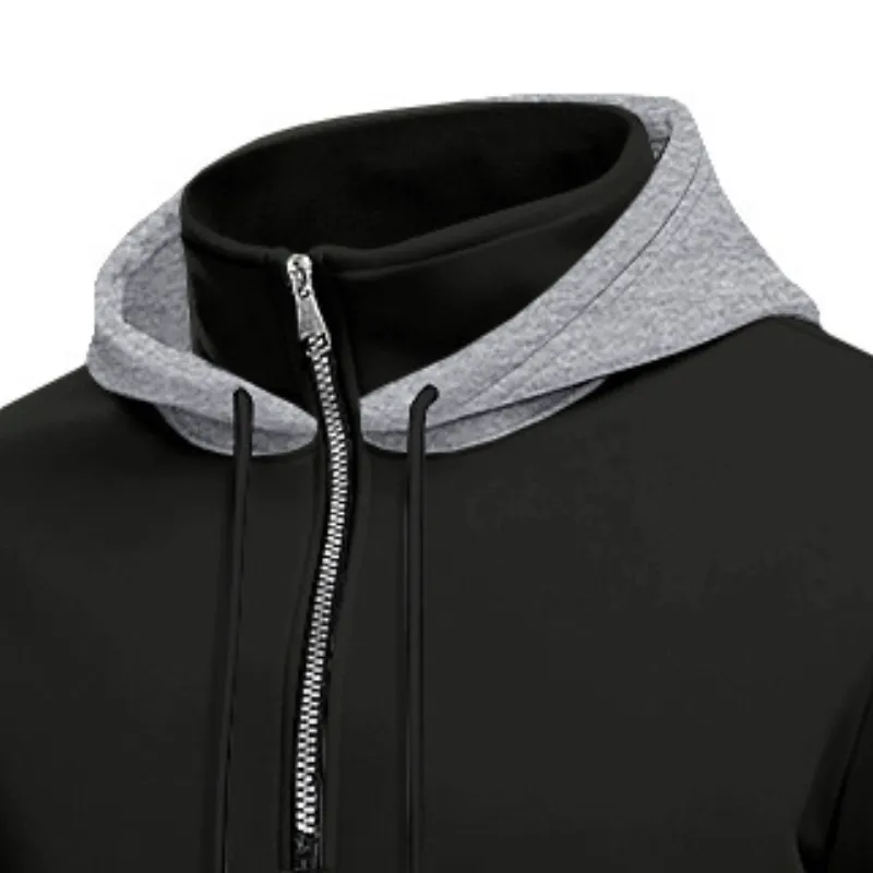 Men's Casual Cotton Blended Zipper Stand Collar Colorblock Loose Hoodie 37650996M