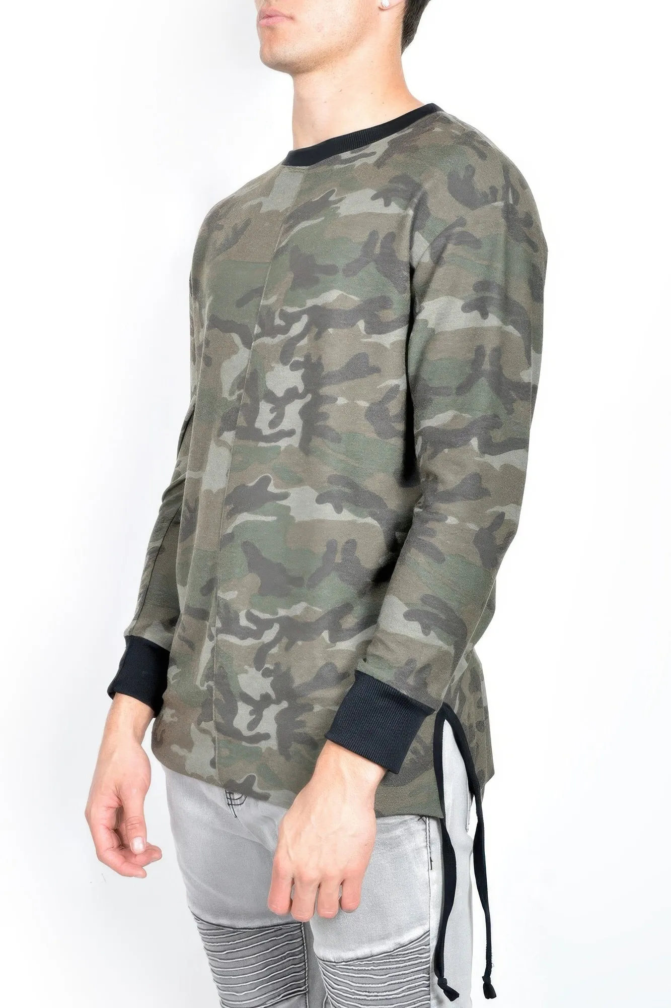 Mens Casual Long Sleeve Camo T-shirt Tops