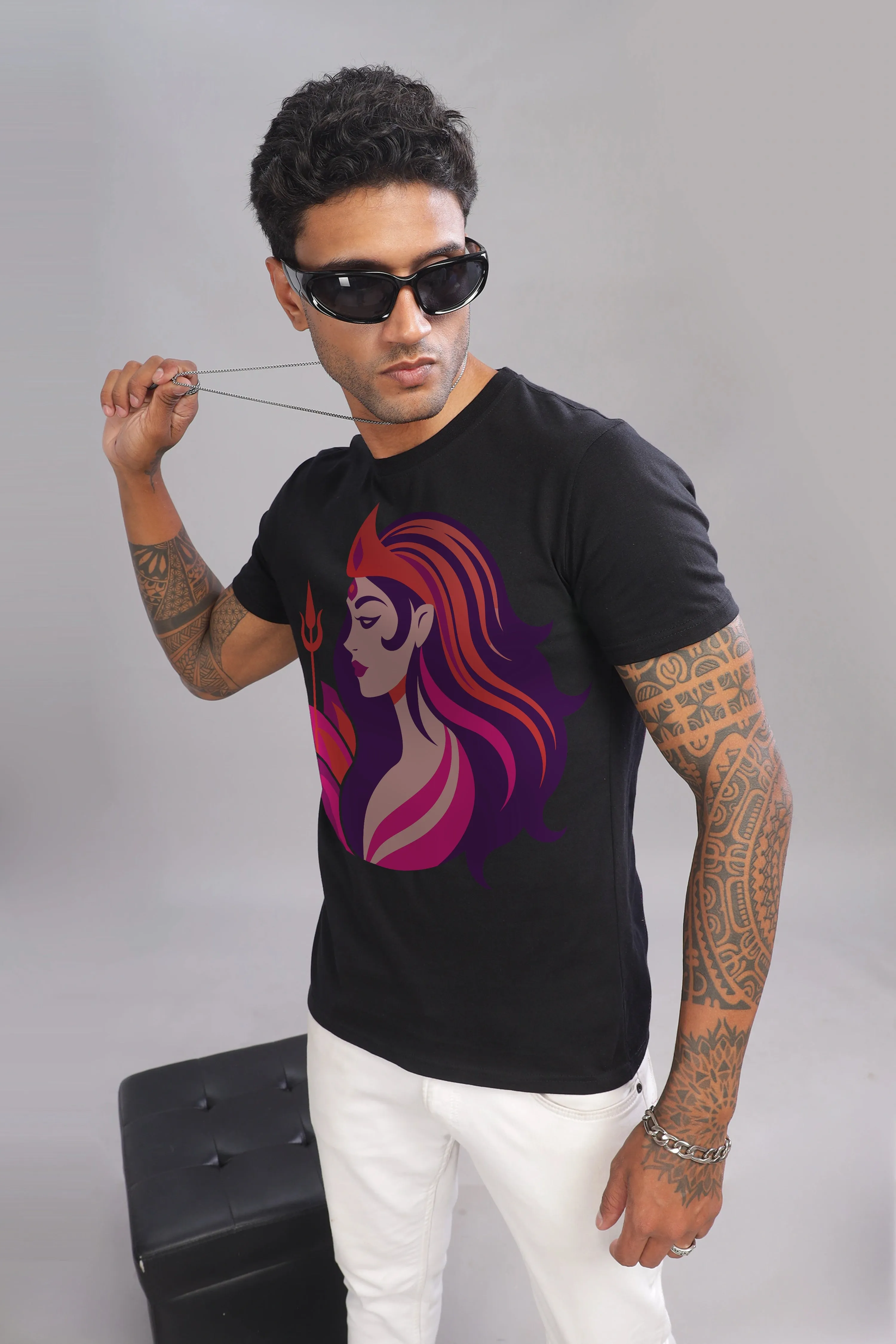 Moksh - 100% Cotton Black Crewneck Half Sleeve Unisex T-Shirt