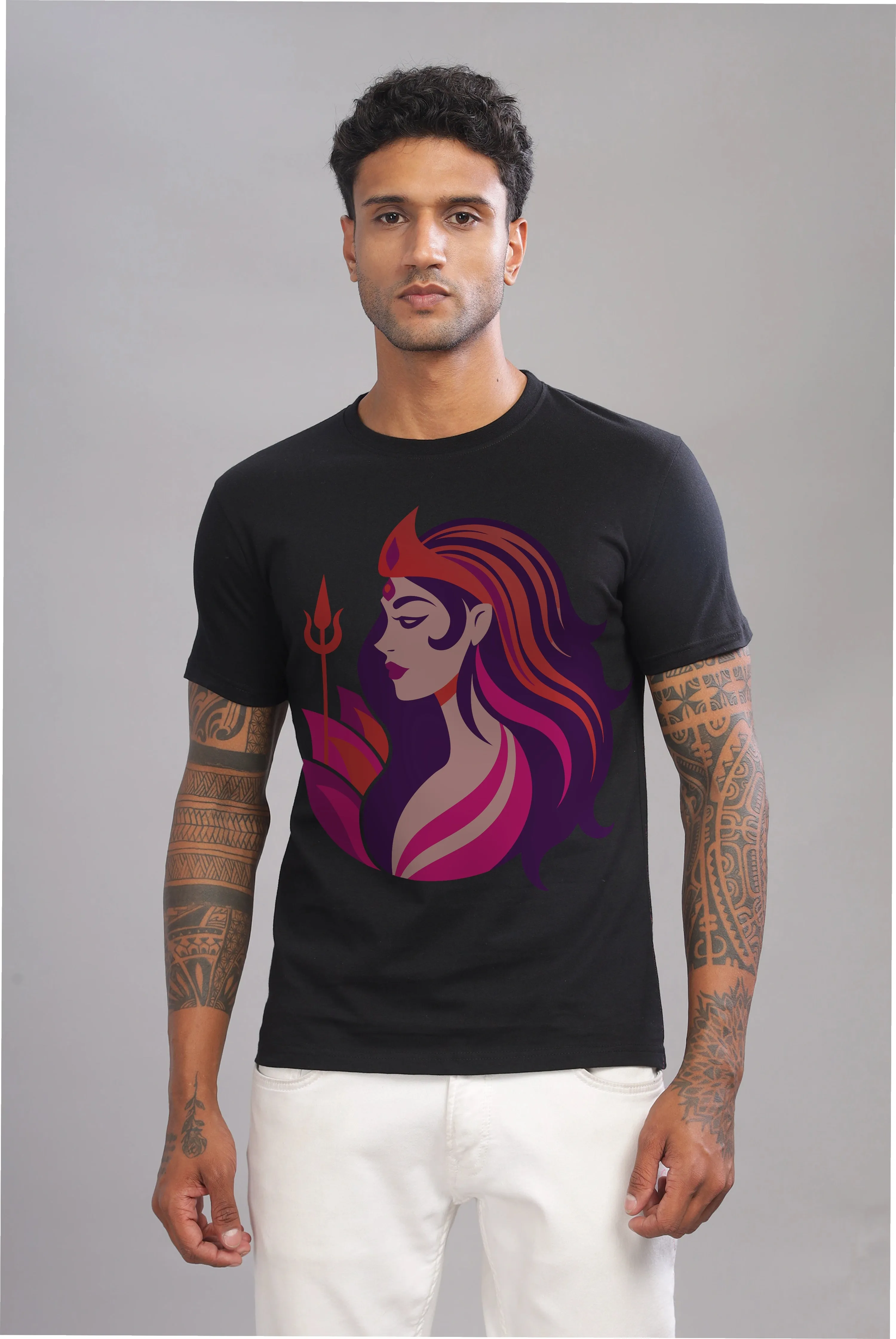 Moksh - 100% Cotton Black Crewneck Half Sleeve Unisex T-Shirt