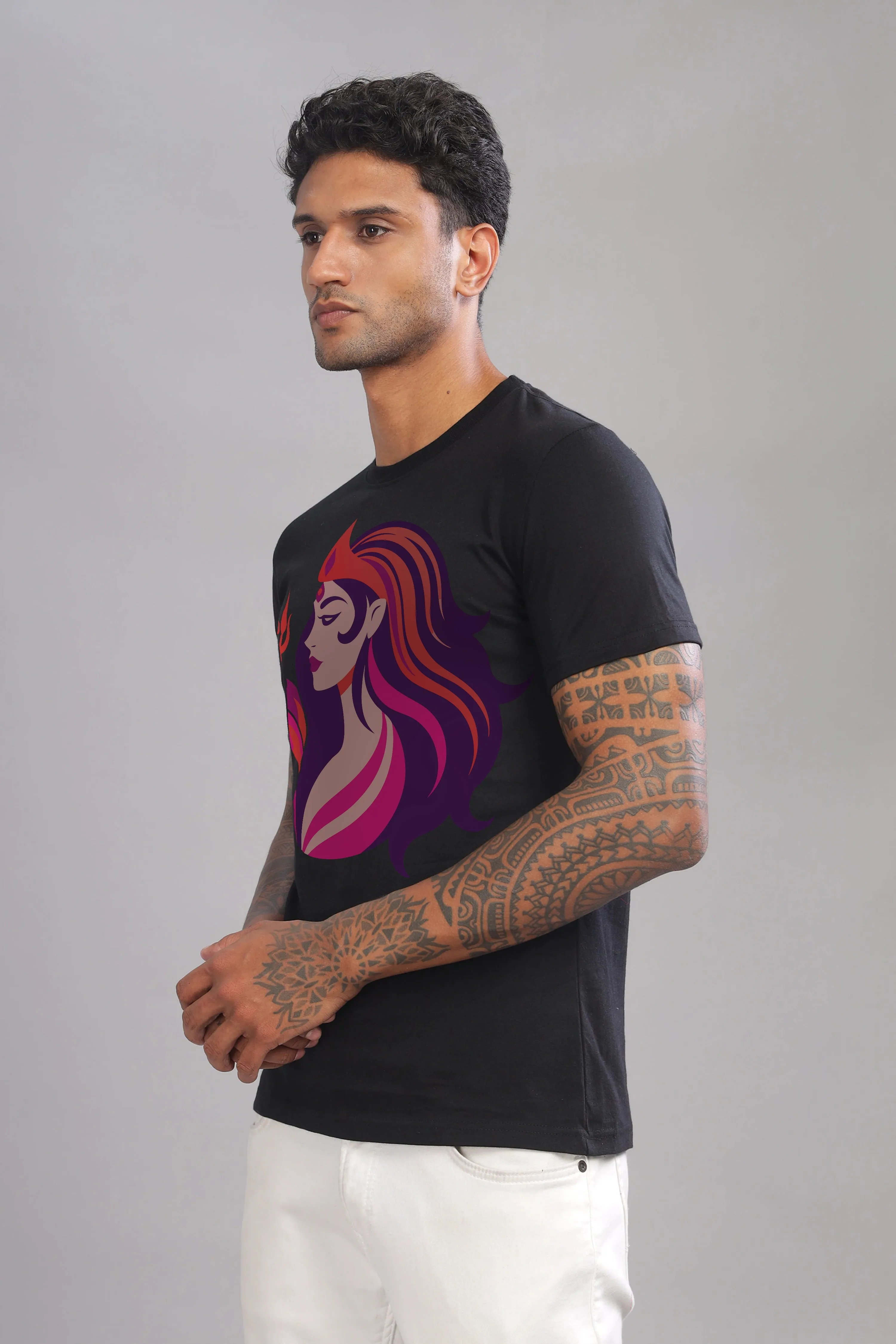 Moksh - 100% Cotton Black Crewneck Half Sleeve Unisex T-Shirt