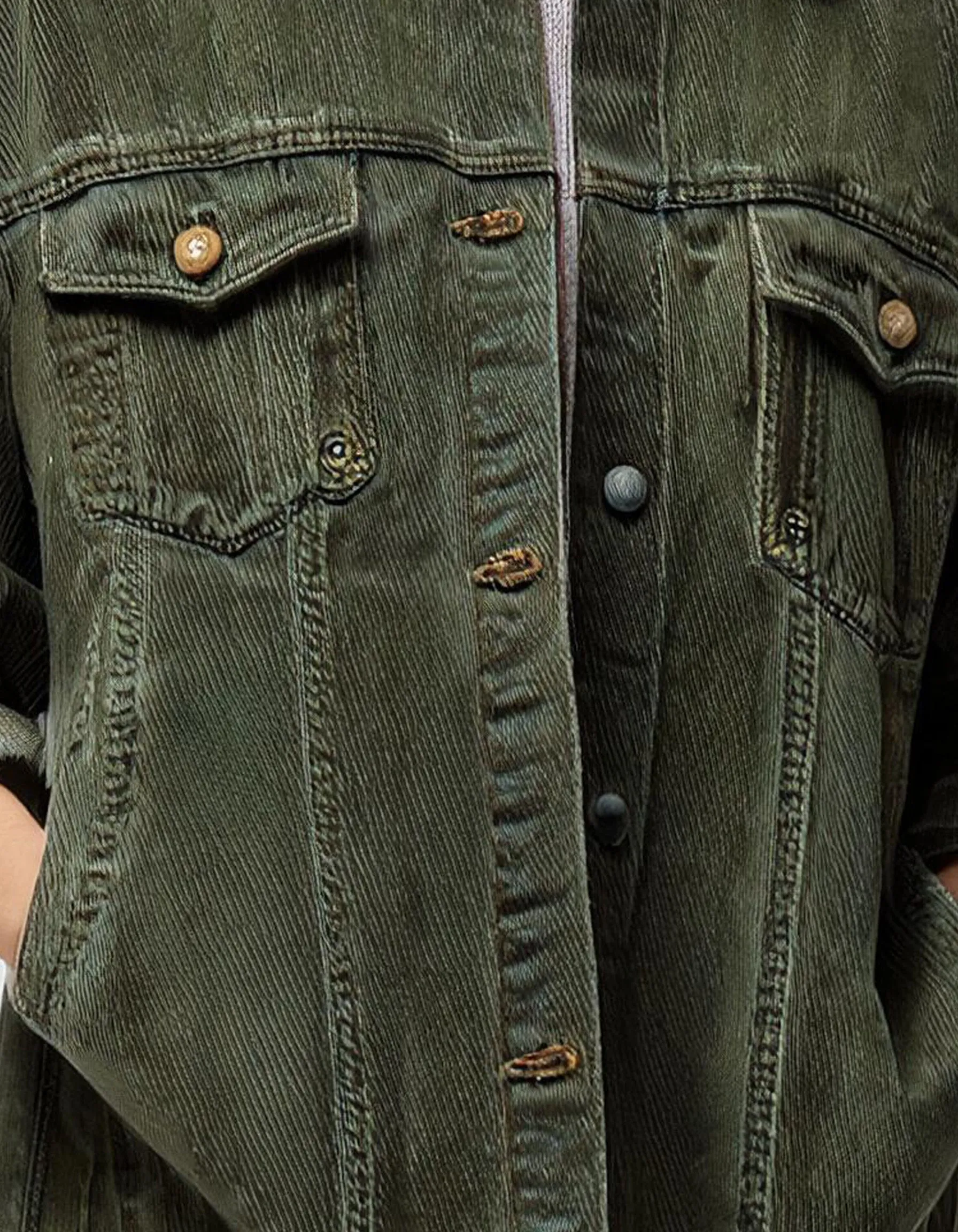 Olive Green Denim-Style Jacket