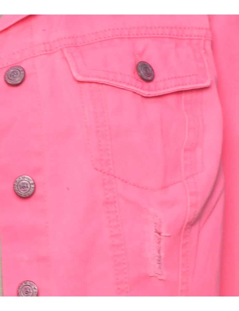 Pink Distressed Lei Denim Jacket - L