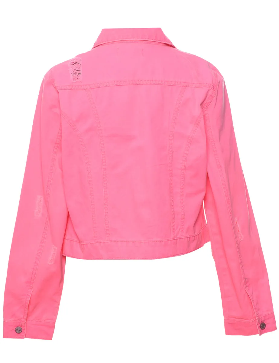 Pink Distressed Lei Denim Jacket - L