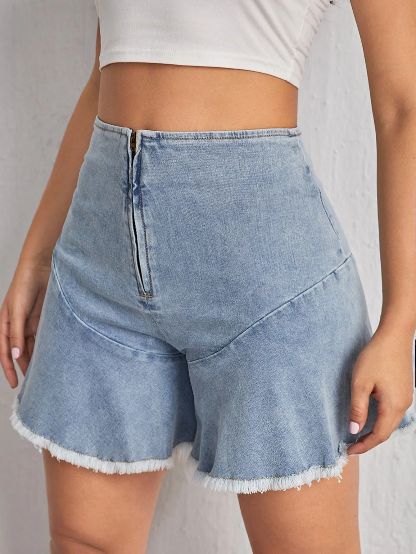 Plain Zipper Natural Women Denim Shorts