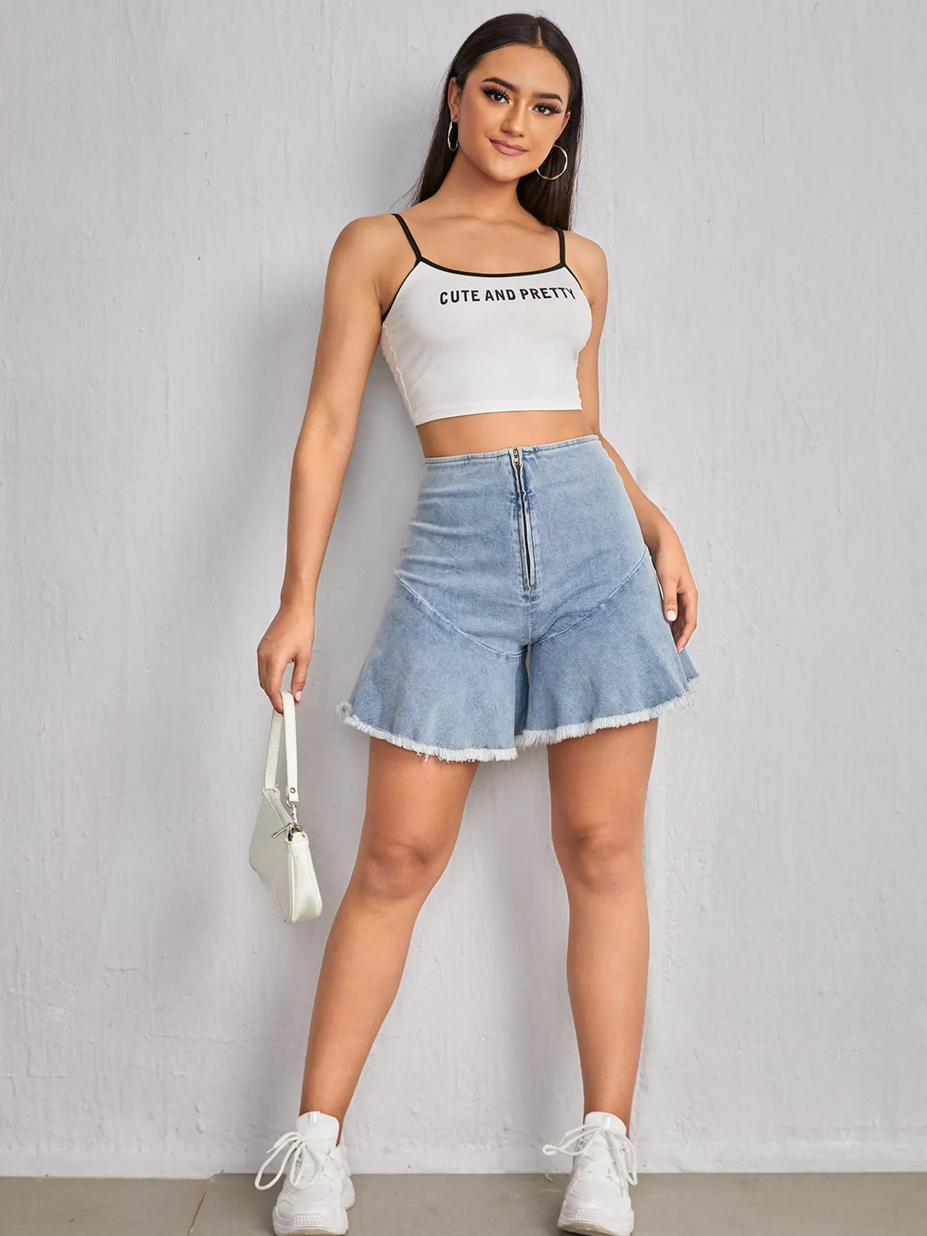 Plain Zipper Natural Women Denim Shorts