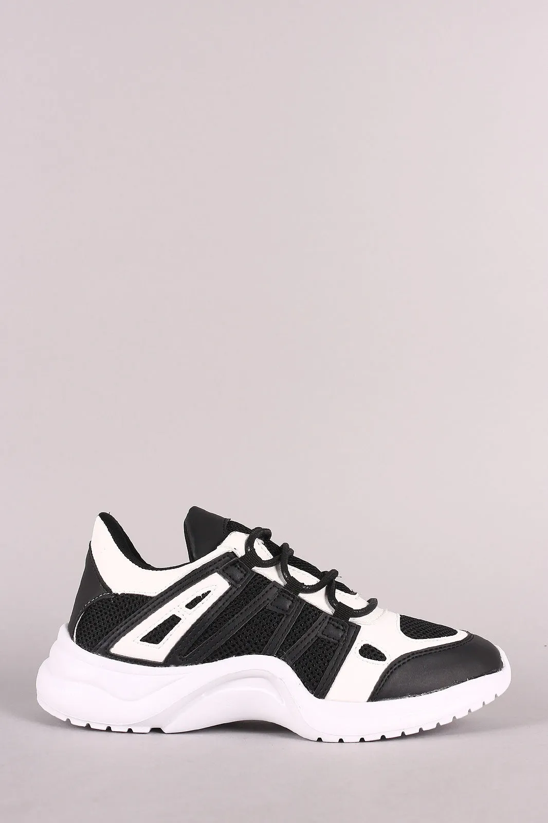 Qupid Leather Colorblock Mesh Trim Lace-Up Sneaker